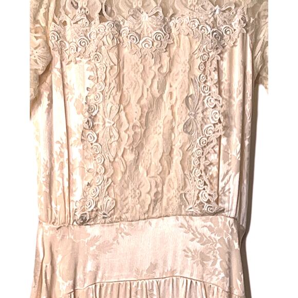 Jessica McClintock Dress Womens 4 White Lace Pink Satin Long Sleeve RARE Vintage - Picture 9 of 15
